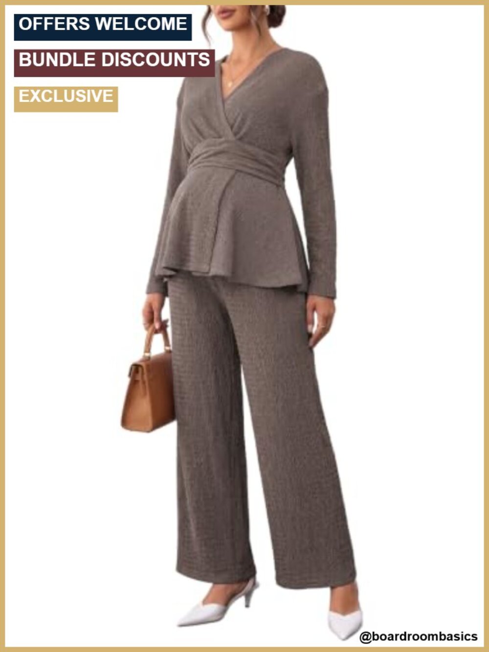 Maternity 2 Piece Outfits Wrap V Neck Long Sleeve Top & Pants Set